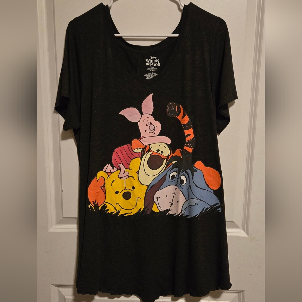 Disney Black Short Sleeve Tee with Winnie the Pooh Characters